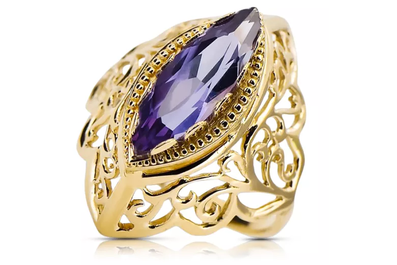 Anneau Alexandrite Or jaune 14 carats Artisanat vintage vrc017y